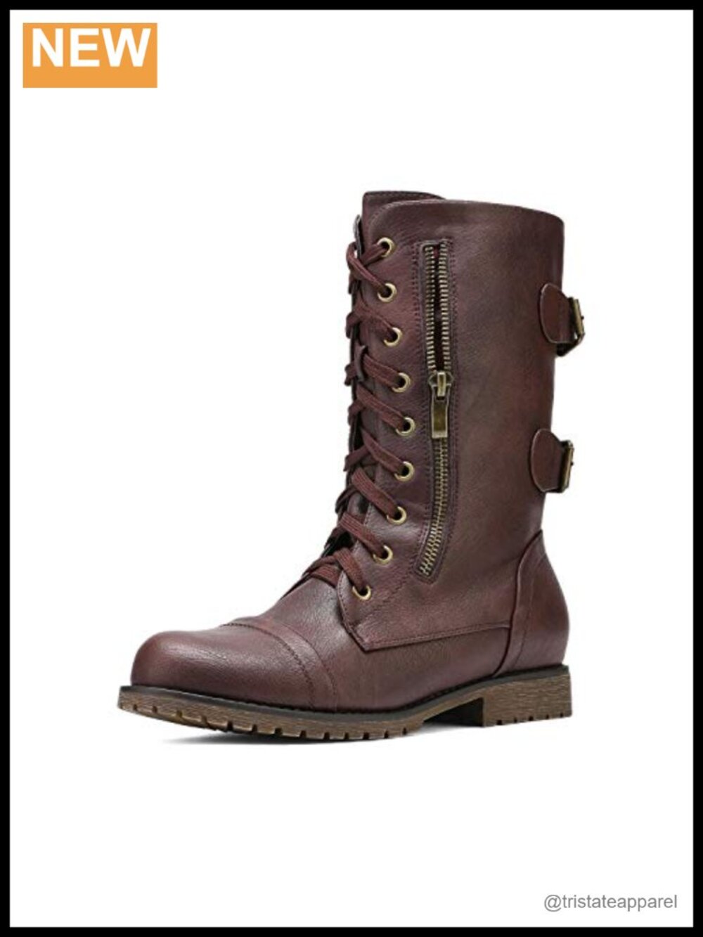 Mid-Calf Combat Boots Lace-Up Side Zipper Built-in Wallet Pocket Faux Fur Lined
